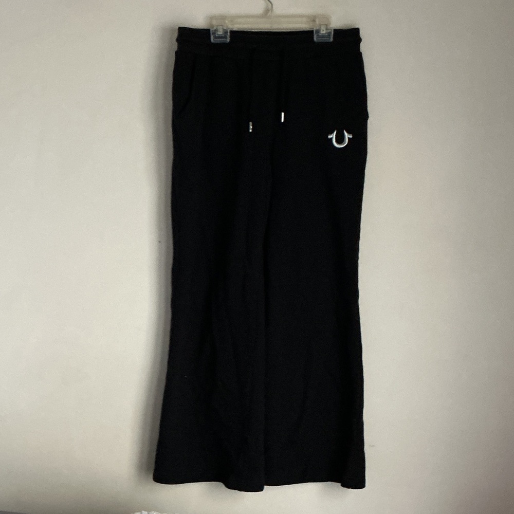 True Religion Black Boot Cut Jumpsuit Pants with Signature Horseshoe